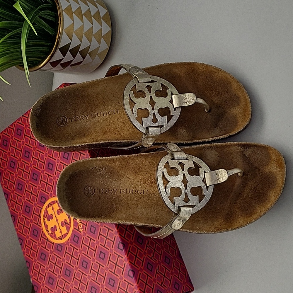 Tory Burch | Miller Cloud Metallic Gold Leather Sandals Size 9
